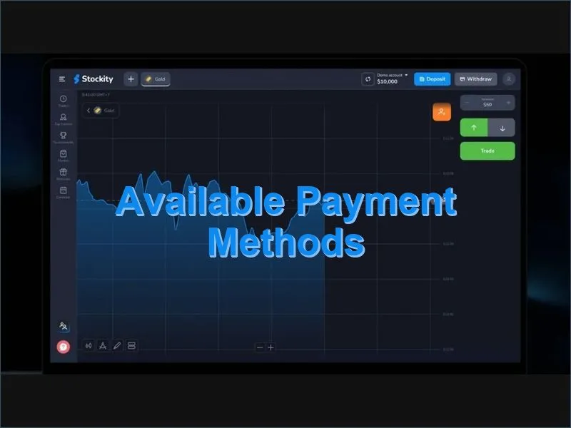 Supported payment systems on Stockity including Visa Mastercard and crypto