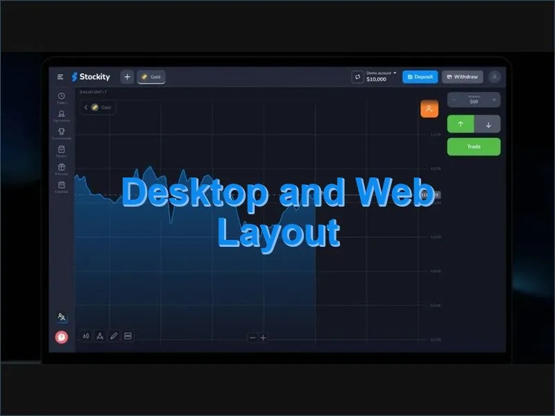Desktop layout of the Stockity trading platform with chart and order panel