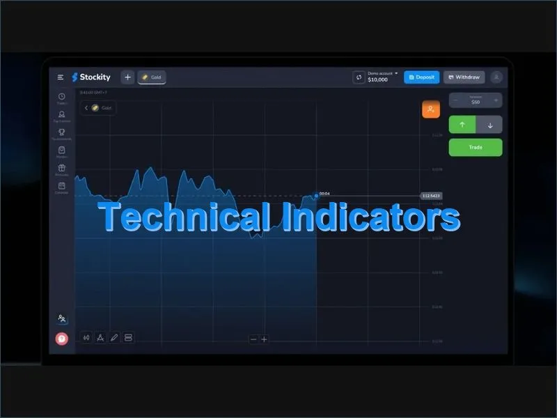 Technical analysis indicators available on the Stockity platform including RSI and MACD